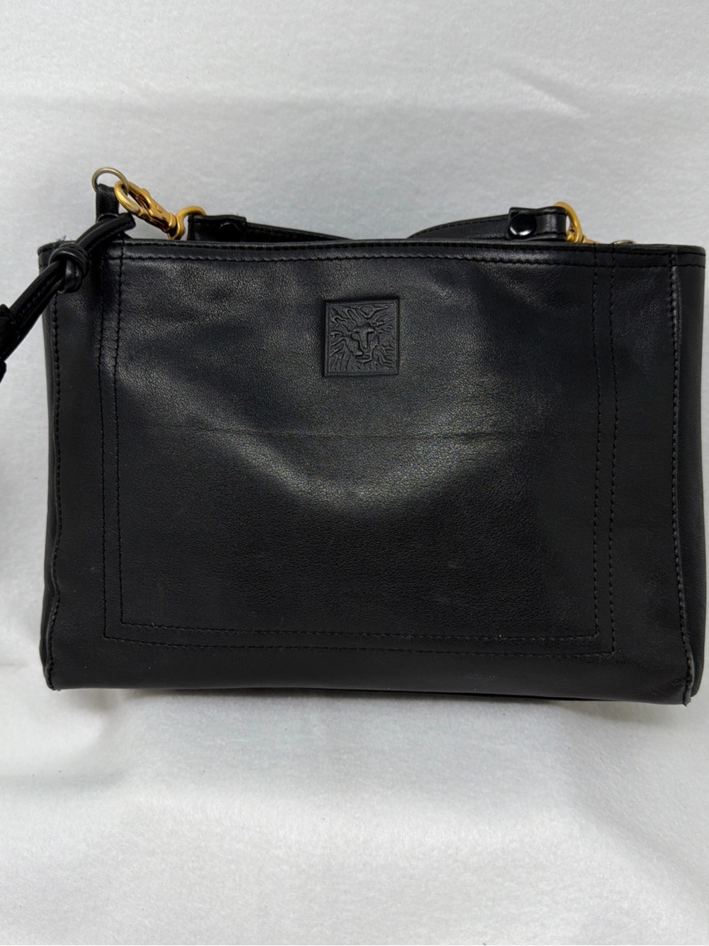 Vintage Rare 1980’s Anne Klein Black Leather Shoulder Bag with Gold Accents
